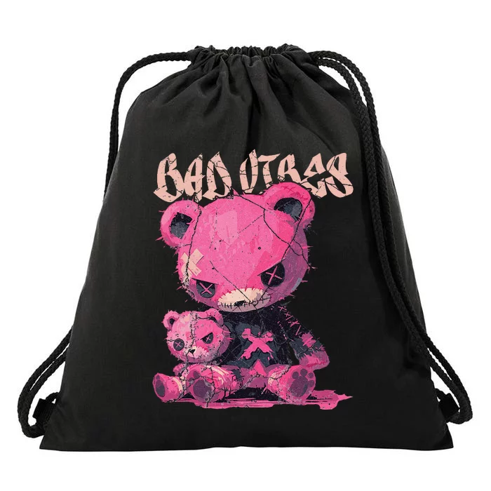 Stitched Plush Bear Cute Gothic Drawstring Bag