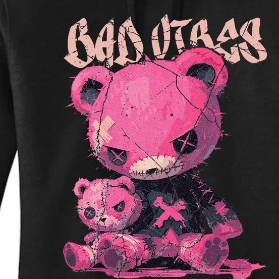 Stitched Plush Bear Cute Gothic Women's Pullover Hoodie