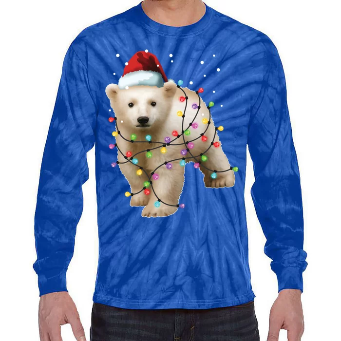 Santa Polar Bear Christmas Bear Lover Gift Tie-Dye Long Sleeve Shirt