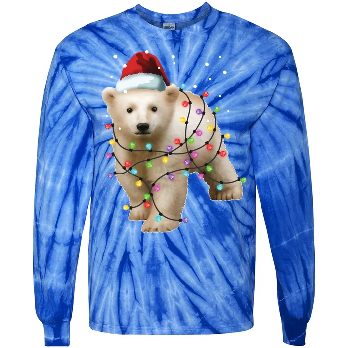 Santa Polar Bear Christmas Bear Lover Gift Tie-Dye Long Sleeve Shirt