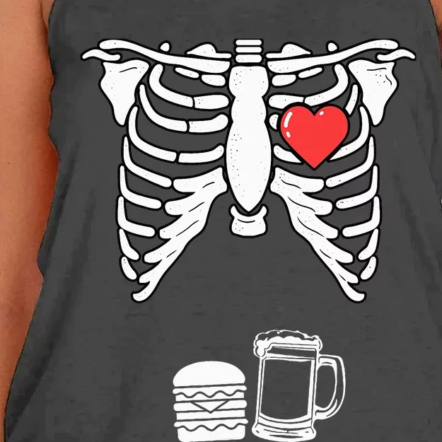 Skeleton Pregnancy Burger Beer Xray Halloween Soon Dad Women's Knotted Racerback Tank