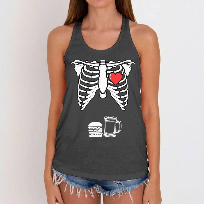 Skeleton Pregnancy Burger Beer Xray Halloween Soon Dad Women's Knotted Racerback Tank