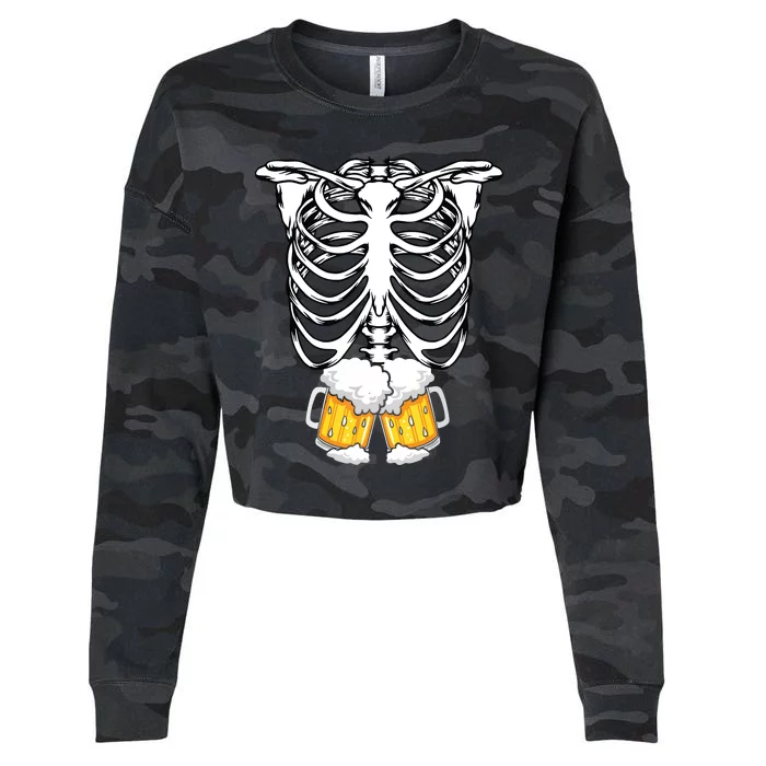 Skeleton Pregnancy Belly Of Beer Xray Halloween Costume Cropped Pullover Crew