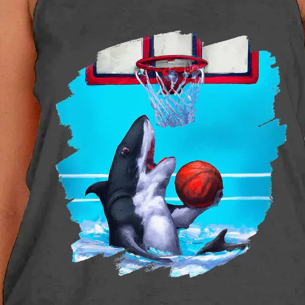 Shark Playing Basketball Funny Sharks Basketball Women's Knotted Racerback Tank