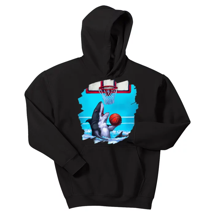 Shark Playing Basketball Funny Sharks Basketball Kids Hoodie