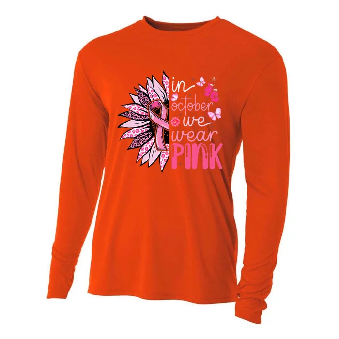 Sunflower Pink Breast Cancer Awareness Warrior Cooling Performance Long Sleeve Crew