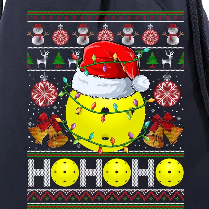 Santa Pickleball Ball Xmas Tree Light Ugly Christmas Sweater Meaningful Gift Drawstring Bag