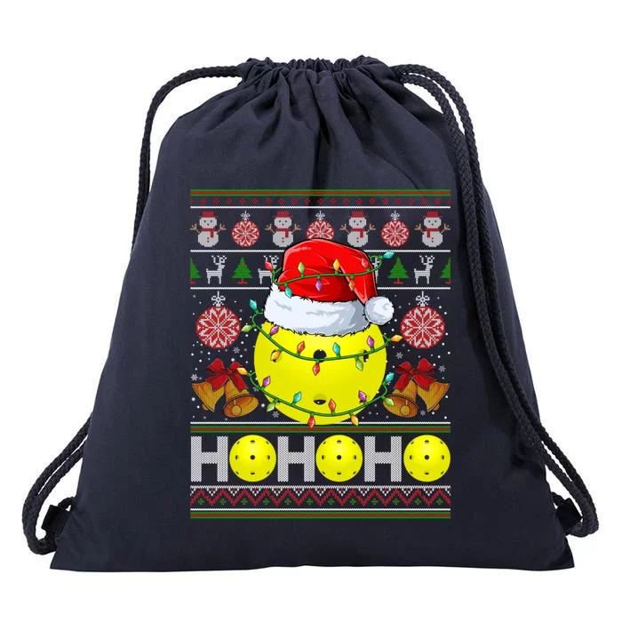 Santa Pickleball Ball Xmas Tree Light Ugly Christmas Sweater Meaningful Gift Drawstring Bag