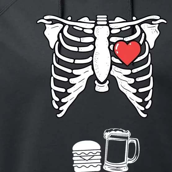 Skeleton Pregnancy Burger Beer Xray Halloween Soon Dad Performance Fleece Hoodie