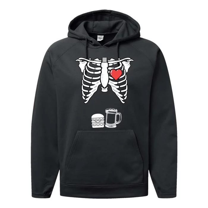 Skeleton Pregnancy Burger Beer Xray Halloween Soon Dad Performance Fleece Hoodie