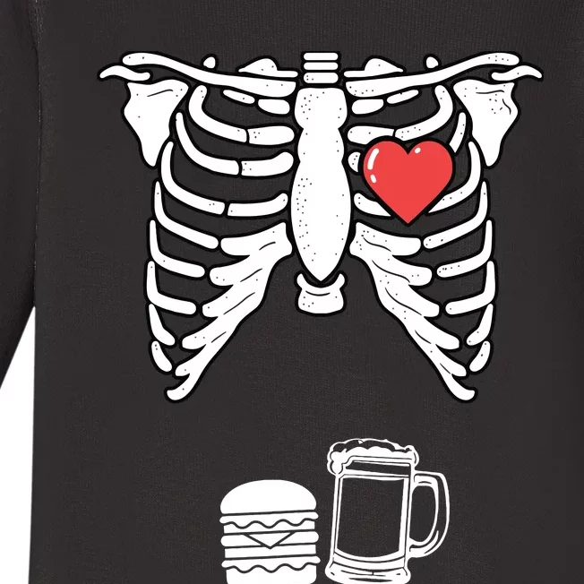 Skeleton Pregnancy Burger Beer Xray Halloween Soon Dad Baby Long Sleeve Bodysuit