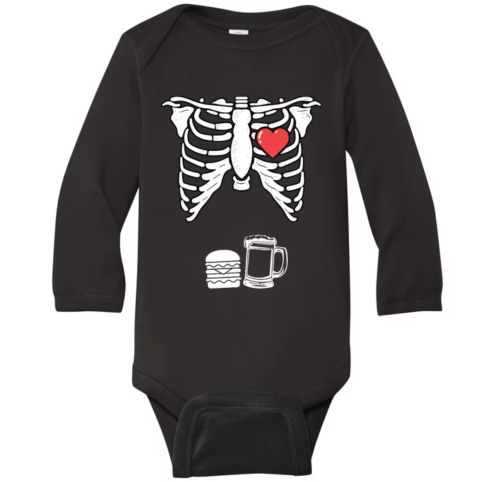 Skeleton Pregnancy Burger Beer Xray Halloween Soon Dad Baby Long Sleeve Bodysuit