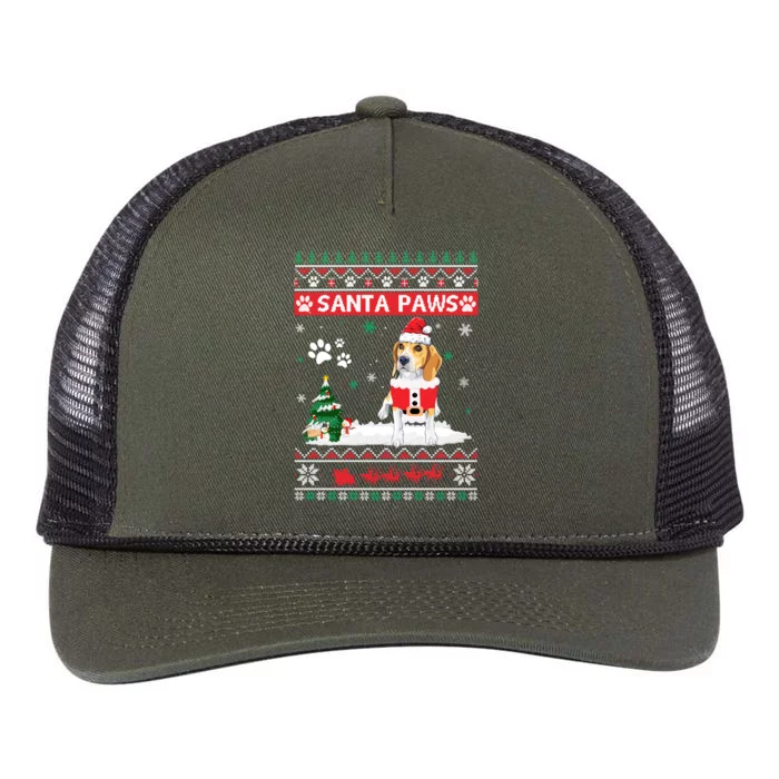 Santa Paws Beagle Merry Christmas Dog Funny Xmas Meaningful Gift Retro Rope Trucker Hat Cap