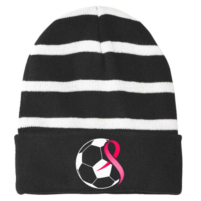 Soccer PinkRibbonHeartCool Breast Cancer Awareness Striped Beanie with Solid Band