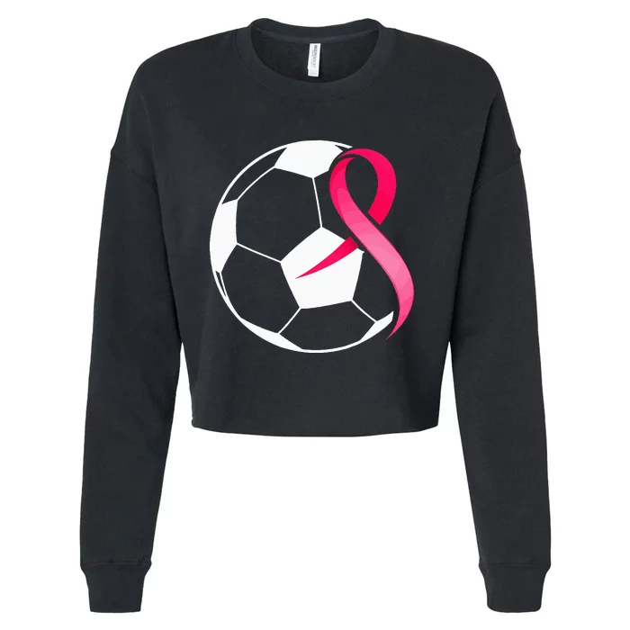 Soccer PinkRibbonHeartCool Breast Cancer Awareness Cropped Pullover Crew