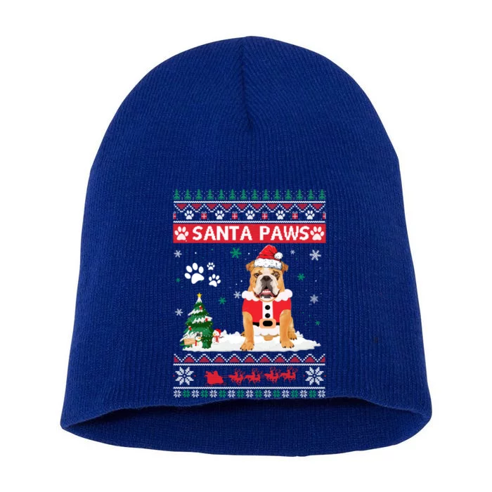 Santa Paws Bulldog Merry Christmas Dog Funny Xmas Cute Gift Short Acrylic Beanie