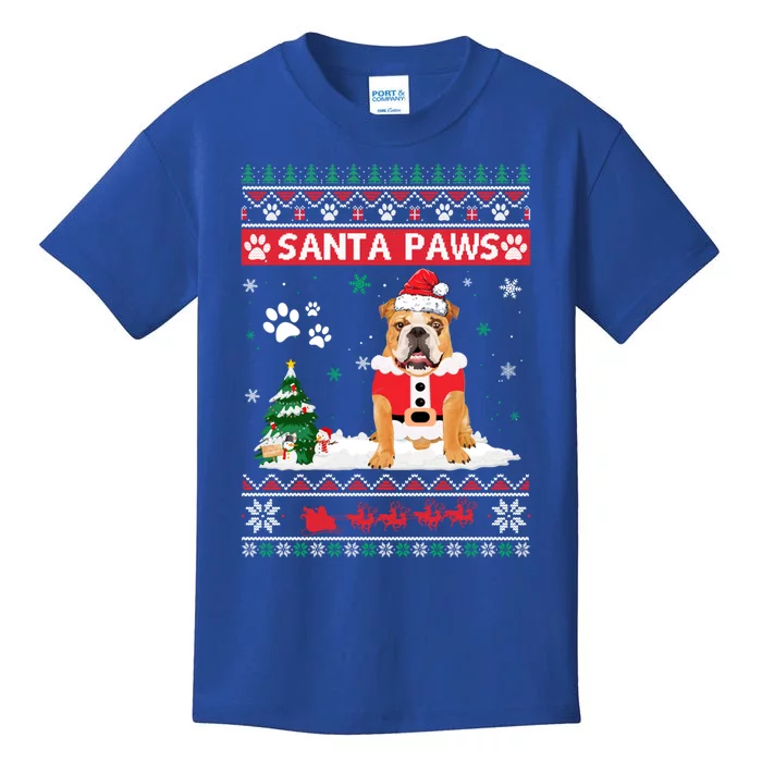 Santa Paws Bulldog Merry Christmas Dog Funny Xmas Cute Gift Kids T-Shirt