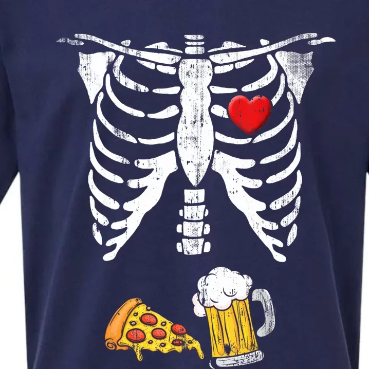 Skeleton Pregnancy Beer Pizza Xray Halloween Costume Sueded Cloud Jersey T-Shirt