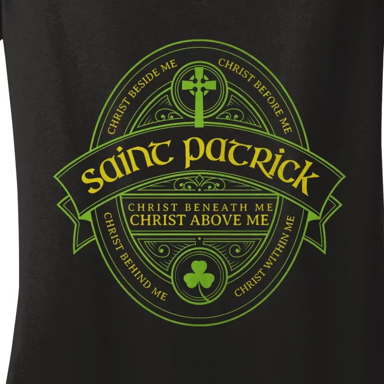 St Patrick Breastplate Prayer Catholic Saint Patricks Day Women's V-Neck T-Shirt