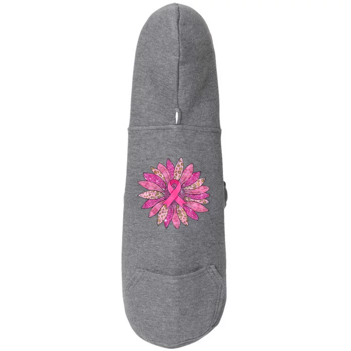 Sunflower Pink Breast Cancer Awareness Support Women Warrior Doggie 3-End Fleece Hoodie