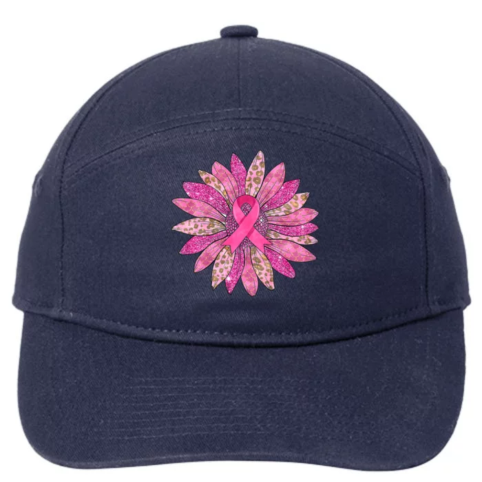 Sunflower Pink Breast Cancer Awareness Support Women Warrior 7-Panel Snapback Hat