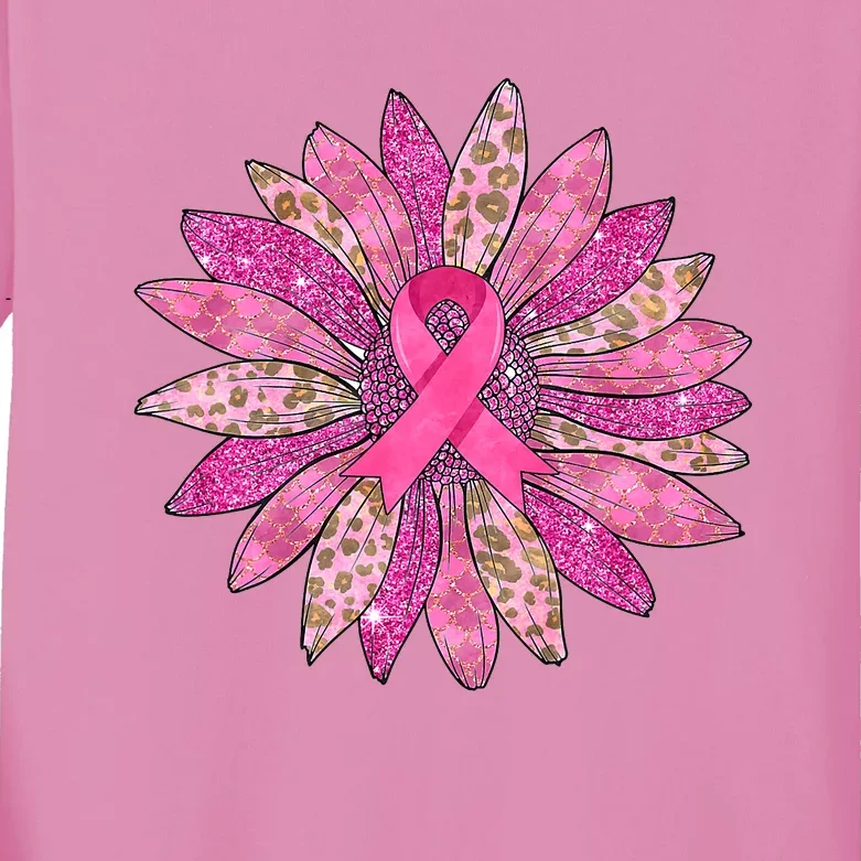 Sunflower Pink Breast Cancer Awareness Support Women Warrior Kids Long Sleeve Shirt