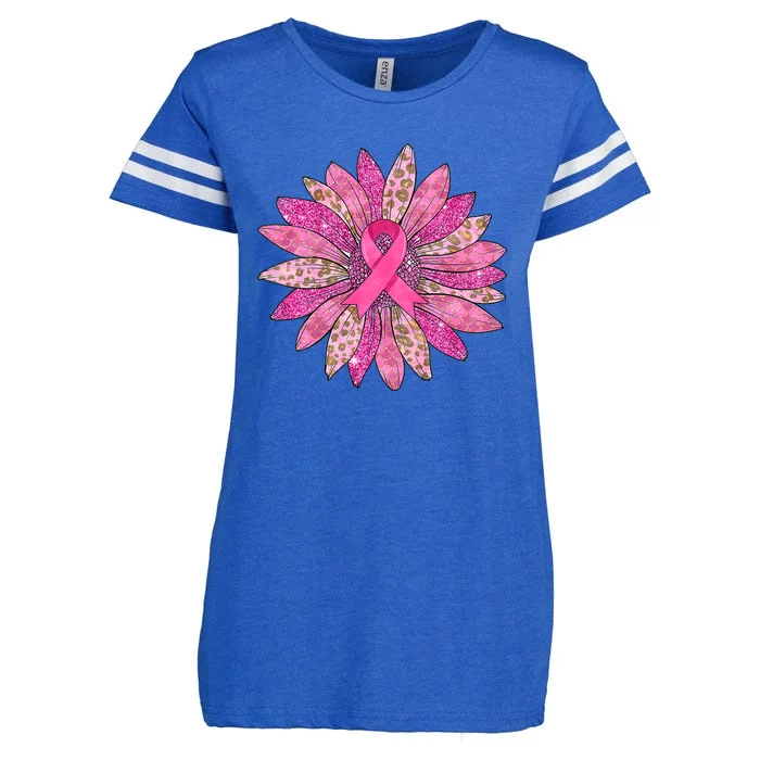 Sunflower Pink Breast Cancer Awareness Support Women Warrior Enza Ladies Jersey Football T-Shirt