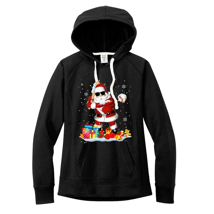 Santa Playing Baseball Cool Christmas Santa Baseball Player Women's Fleece Hoodie