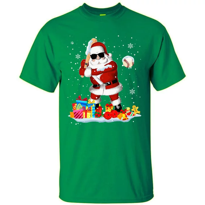 Santa Playing Baseball Cool Christmas Santa Baseball Player Tall T-Shirt