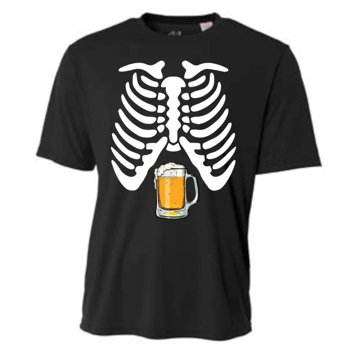 Skeleton Pregnancy Beer Funny Halloween New Dad Gift Cooling Performance Crew T-Shirt