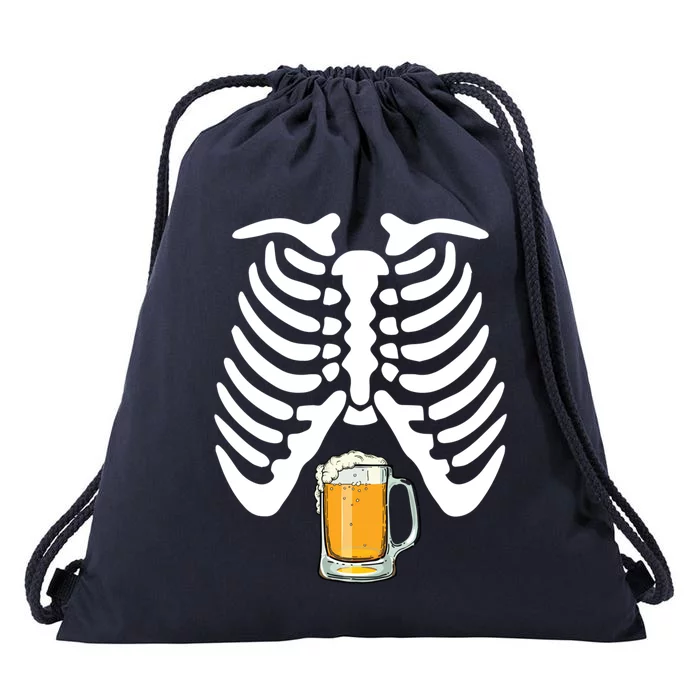 Skeleton Pregnancy Beer Funny Halloween New Dad Gift Drawstring Bag