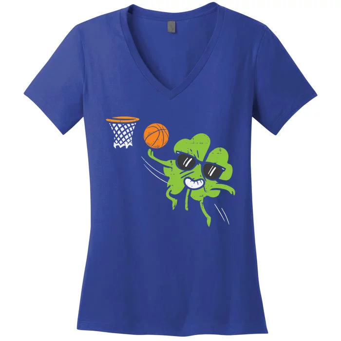 Shamrock Playing Basketball St Patricks Day Cute Gift Women's V-Neck T-Shirt