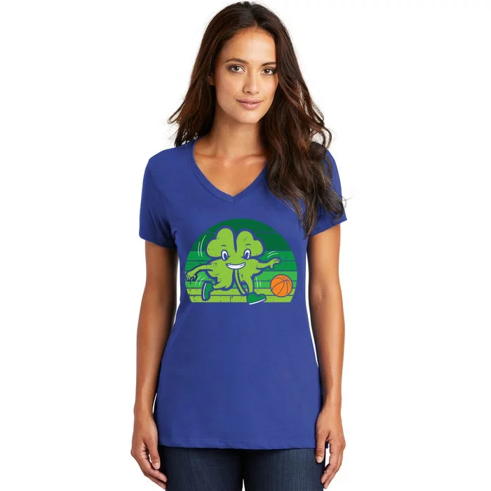 Shamrock Playing Basketball St Patricks Day Cute Gift Women's V-Neck T-Shirt