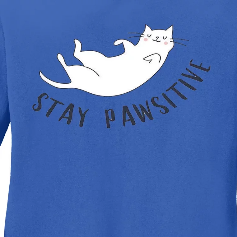 Stay Pawsitive Cat Illustration Great Gift Ladies Long Sleeve Shirt