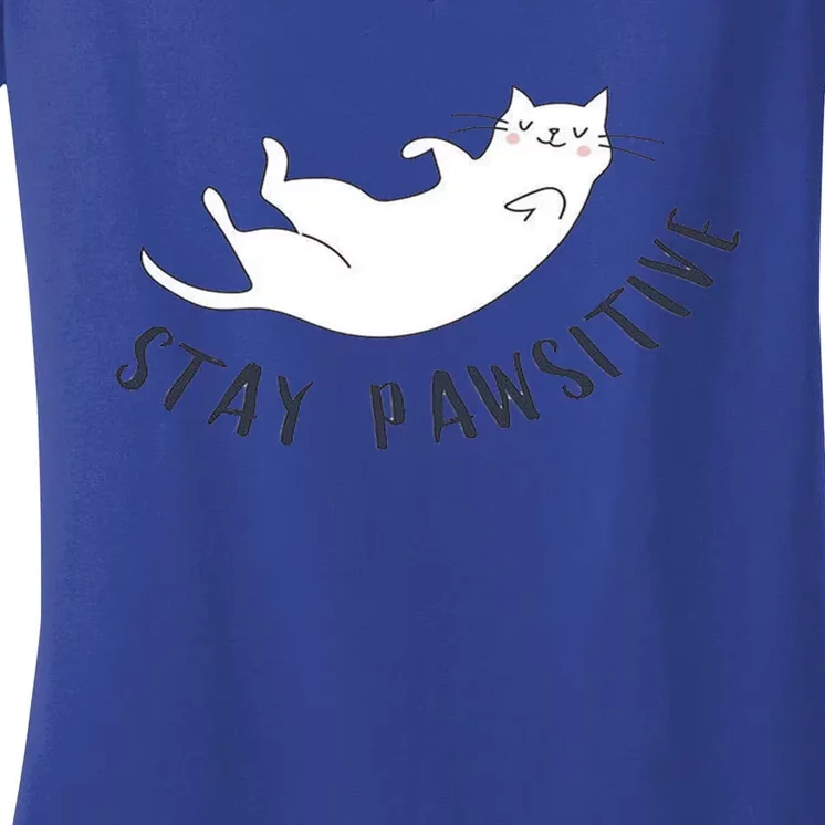 Stay Pawsitive Cat Illustration Great Gift Women's V-Neck T-Shirt