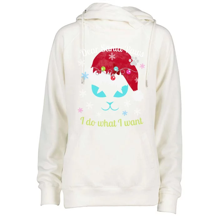 Santa Paws Cat Christmas I Do What I Want Distressed Retro Gift Womens Funnel Neck Pullover Hood