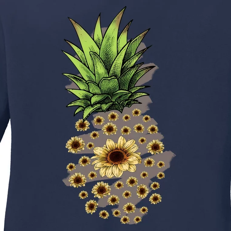 Sunflower Pineapple Cute Ladies Long Sleeve Shirt