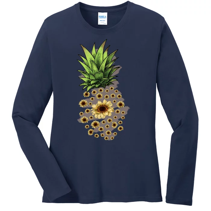 Sunflower Pineapple Cute Ladies Long Sleeve Shirt