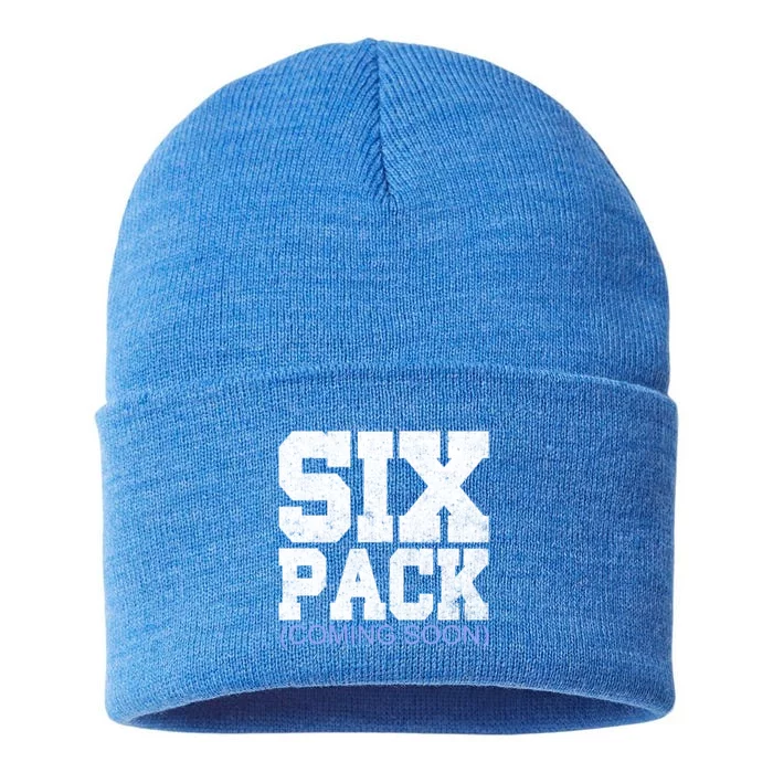 Six Pack Coming Soon Funny Cool Gym Gift Sustainable Knit Beanie