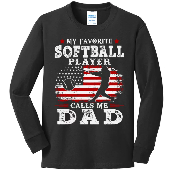 Softball Player Calls Me Dad Kids Long Sleeve Shirt