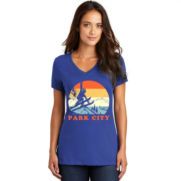 Ski Park City Utah Vintage Snow Skiing Vacation Gift Women's V-Neck T-Shirt