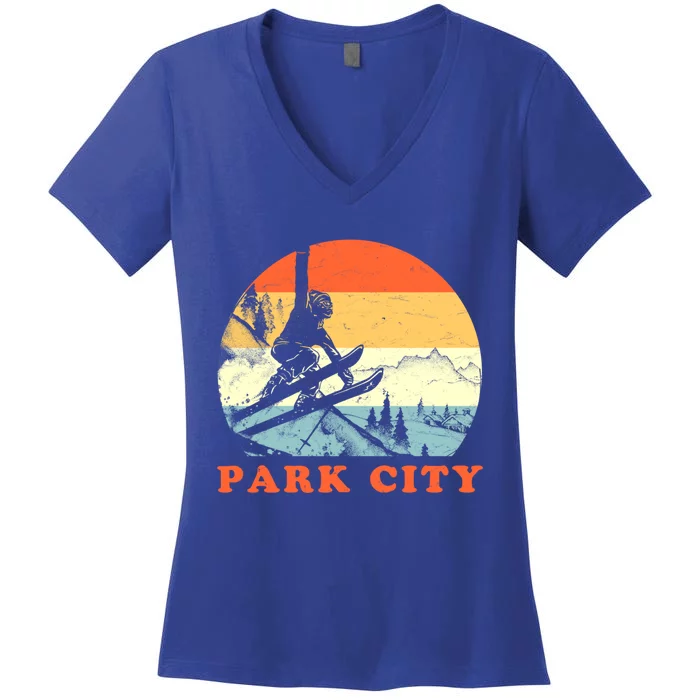 Ski Park City Utah Vintage Snow Skiing Vacation Gift Women's V-Neck T-Shirt