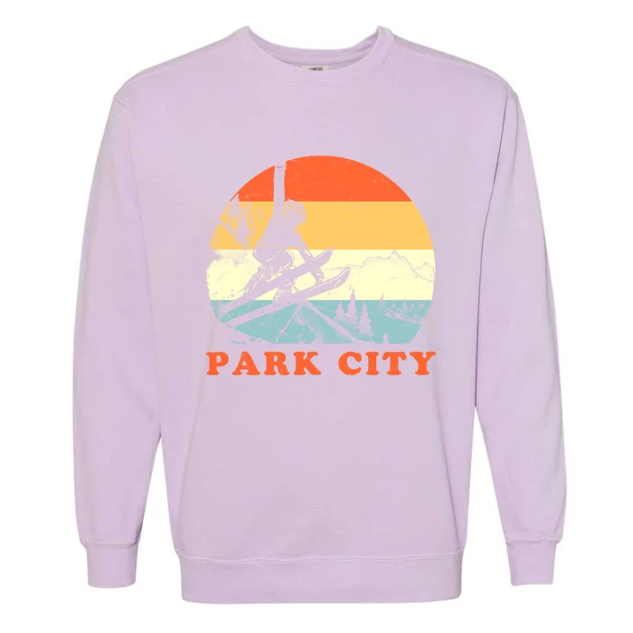 Ski Park City Utah Vintage Snow Skiing Vacation Gift Garment-Dyed Sweatshirt