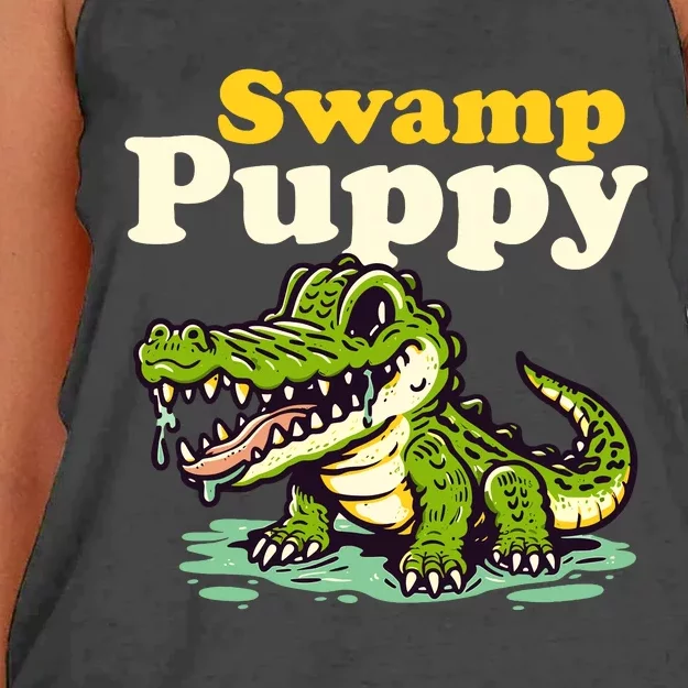 Swamp Puppy: Cute Alligator & Crocodile Lover Funny Women's Knotted Racerback Tank