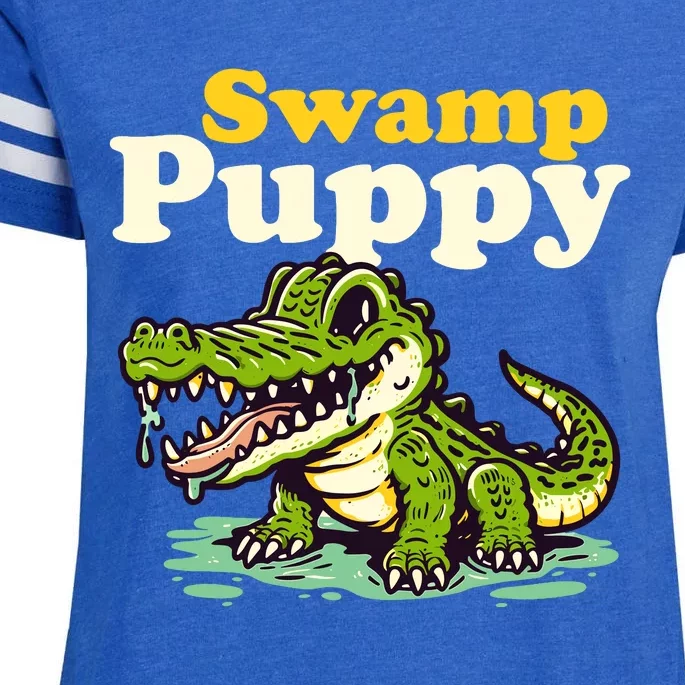 Swamp Puppy: Cute Alligator & Crocodile Lover Funny Enza Ladies Jersey Football T-Shirt