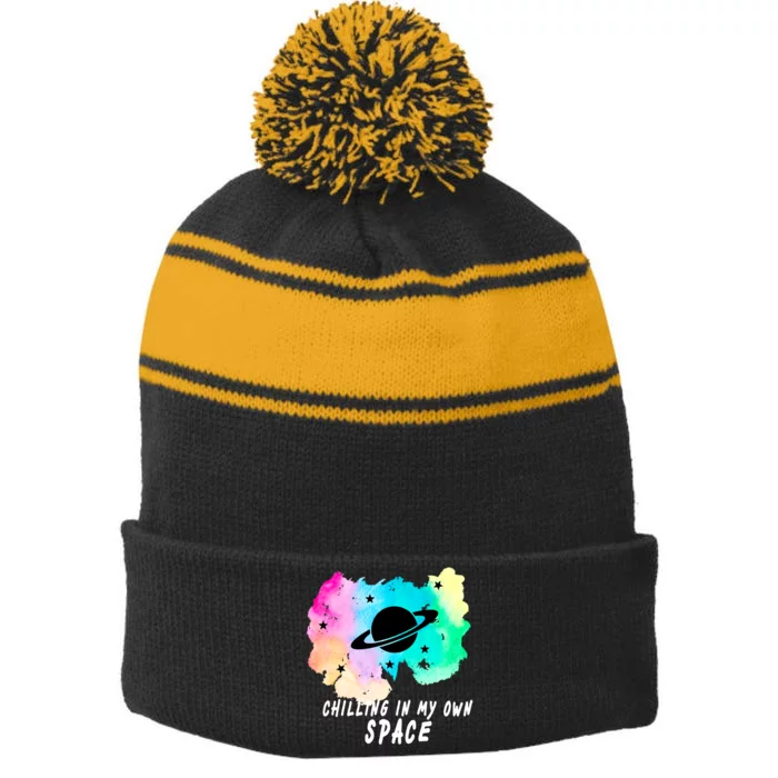 Space Planets Celestial UFO Universe Galaxy Stars Saturn Sky Stripe Pom Pom Beanie