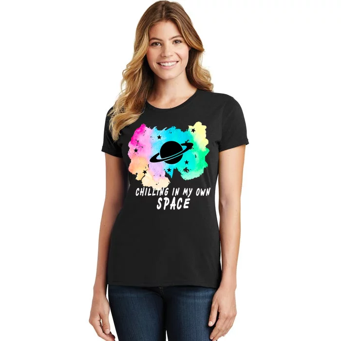 Space Planets Celestial UFO Universe Galaxy Stars Saturn Sky Women's T-Shirt