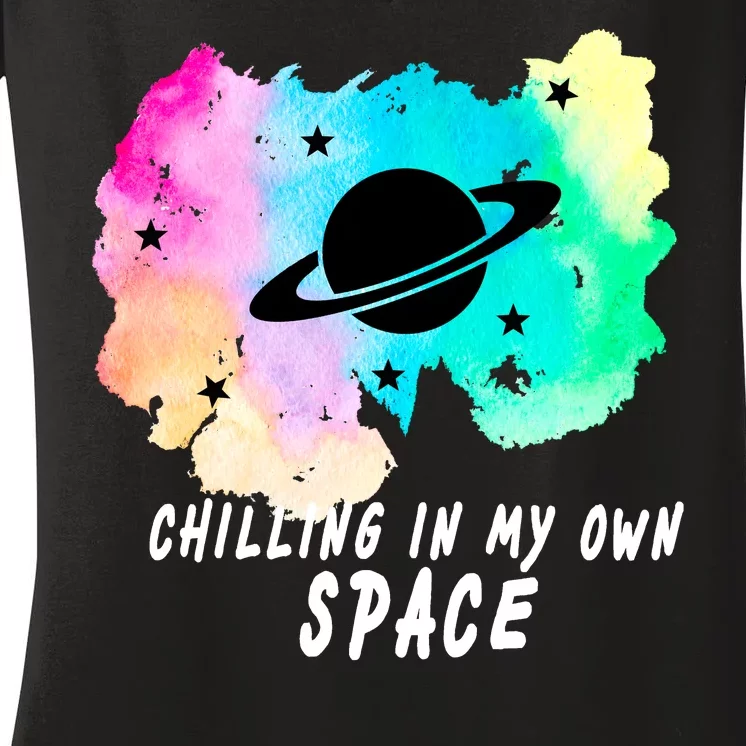 Space Planets Celestial UFO Universe Galaxy Stars Saturn Sky Women's V-Neck T-Shirt