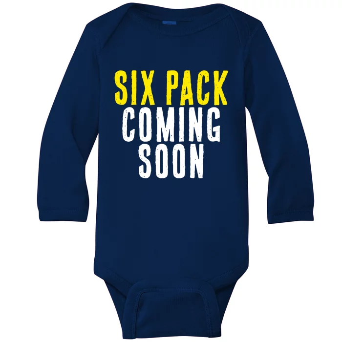 Six Pack Coming Soon Funny Gym Meaningful Gift Baby Long Sleeve Bodysuit