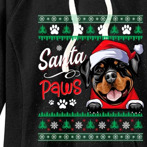 Santa Paws Christmas Dog Rottweiler Ugly Christmas Sweater Great Gift Women's Fleece Hoodie